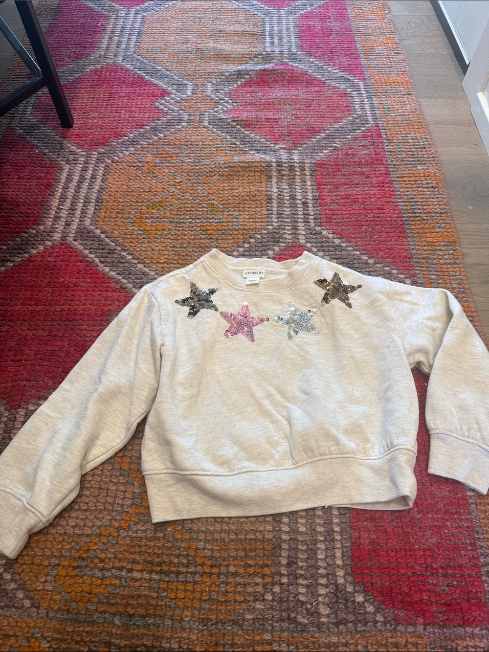 Crewcuts Cream Sweatshirt with Pink and Silver Sequin Stars